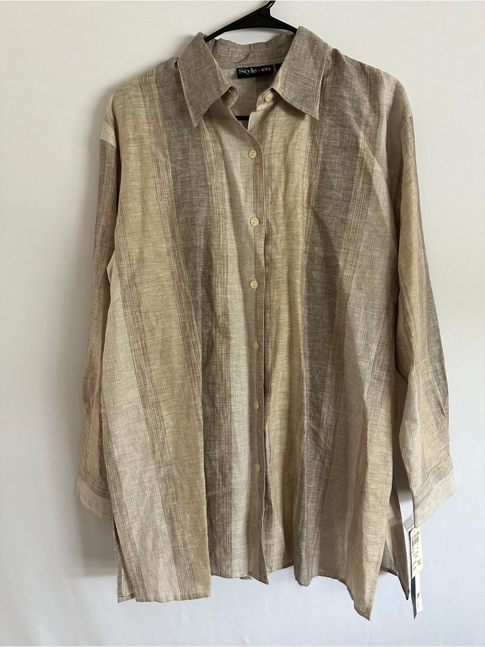 Style & Co. Beige and Taupe Striped Button-Down Shirt